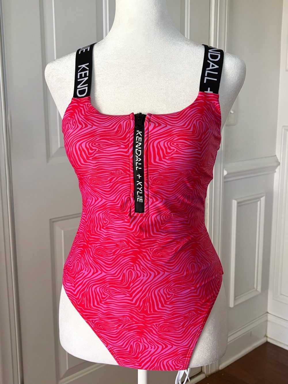Kendall & Kylie Pink One Piece Swim Suit and Mesh Sarong Cover Up Size Small